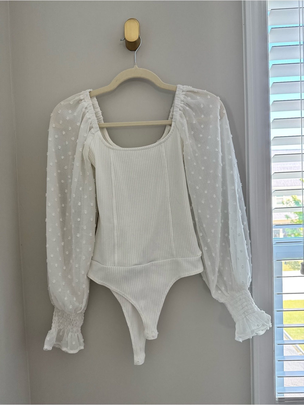 Promesa Cream Ribbed Scoop Neck Top
